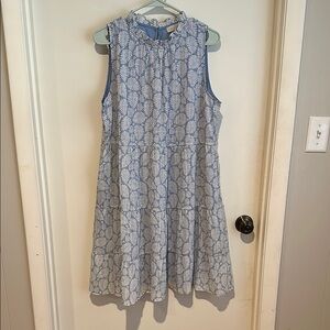 LOFT Light Blue & White Ruffle Neck Dress